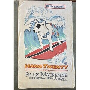 SPUDS MACKENZIE BEACH TOWEL Bud Light 1980s Party Animal Dog 57”x35” *READ*